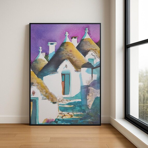 Alberobello Trulli Conical Roofs Puglia Italy Watercolor Poster