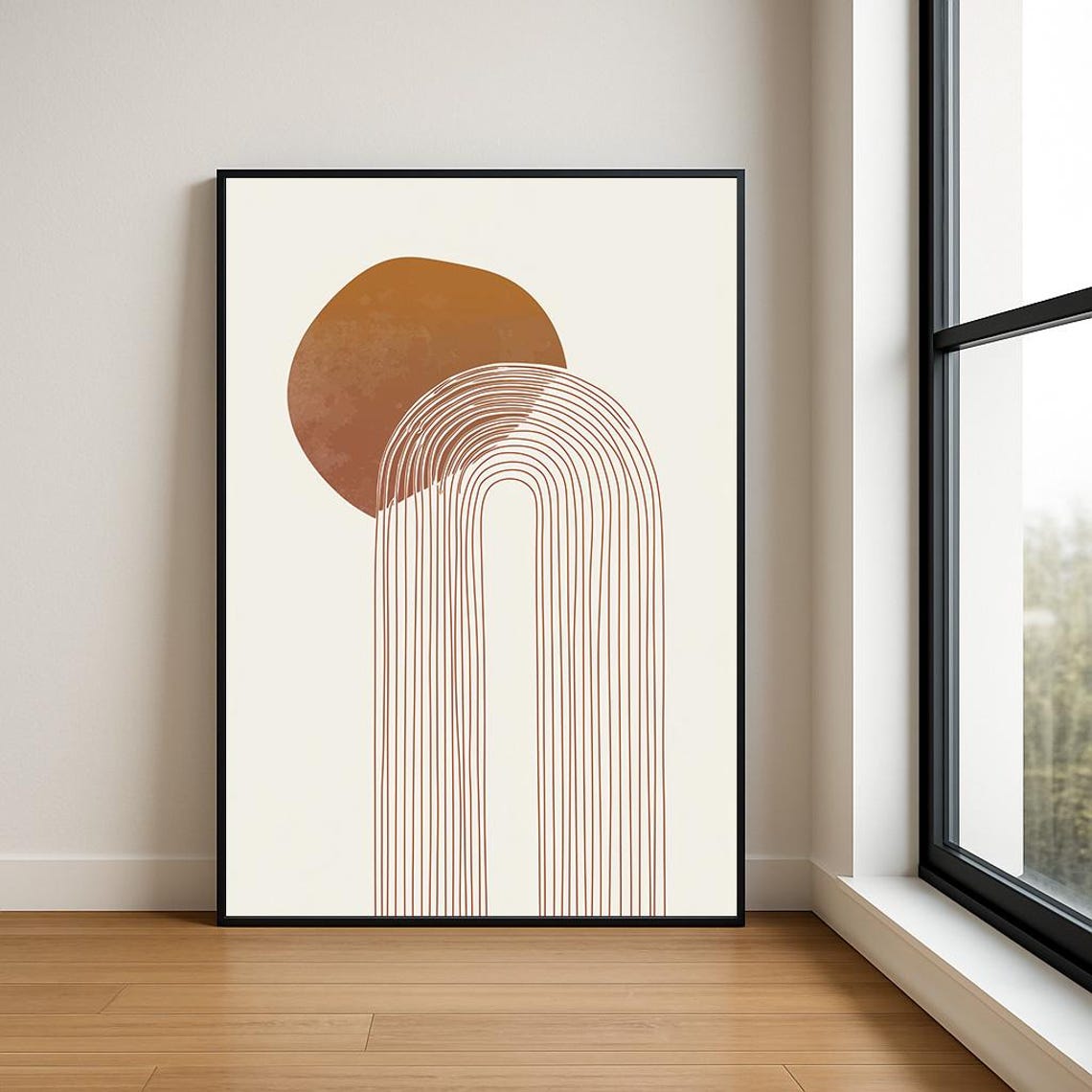 Japandi Arch Abstract Terracotta Sun Line Art Minimalist Poster