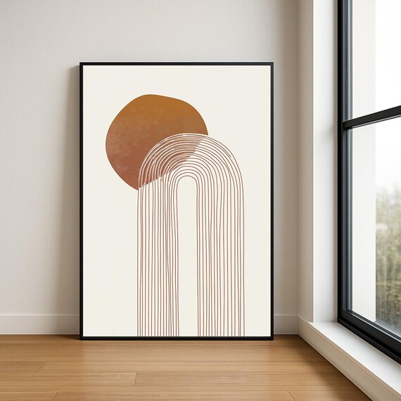 Japandi Arch Abstract Terracotta Sun Line Art Minimalist Poster