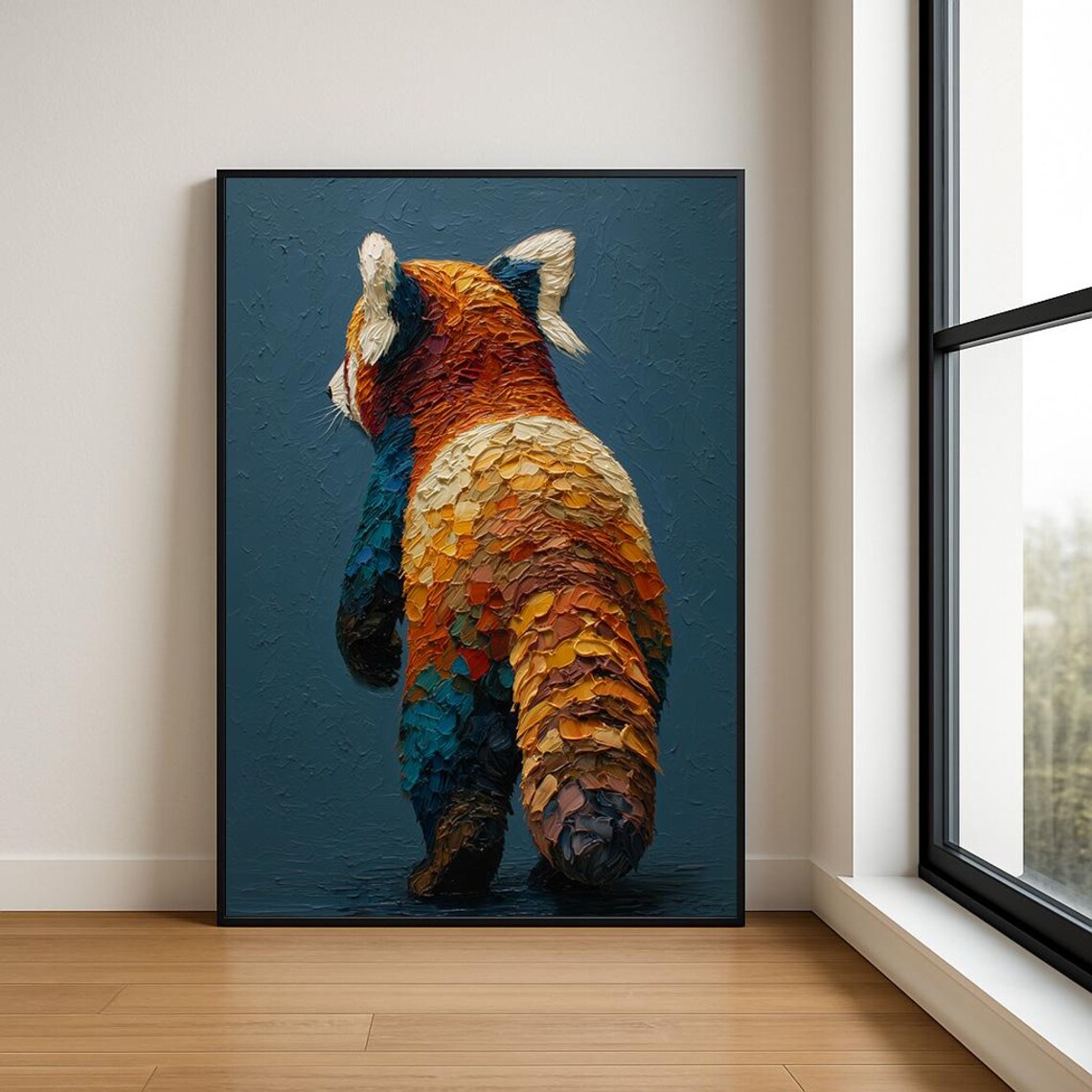 Red Panda Impasto Oil Painting Colorful Wildlife Textured Art Poster