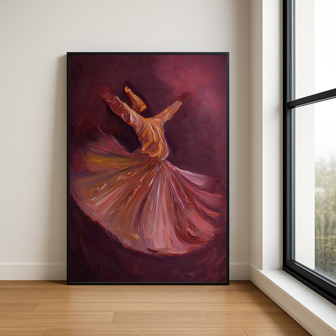 Whirling Dervish Fiery Red Orange Sufi Dance Swirl Painting Poster