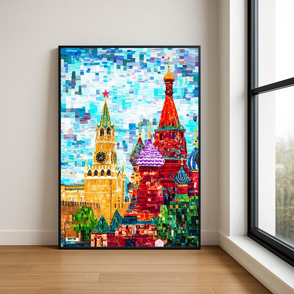 Moscow Kremlin Spasskaya Tower Saint Basil Cathedral Mosaic Poster