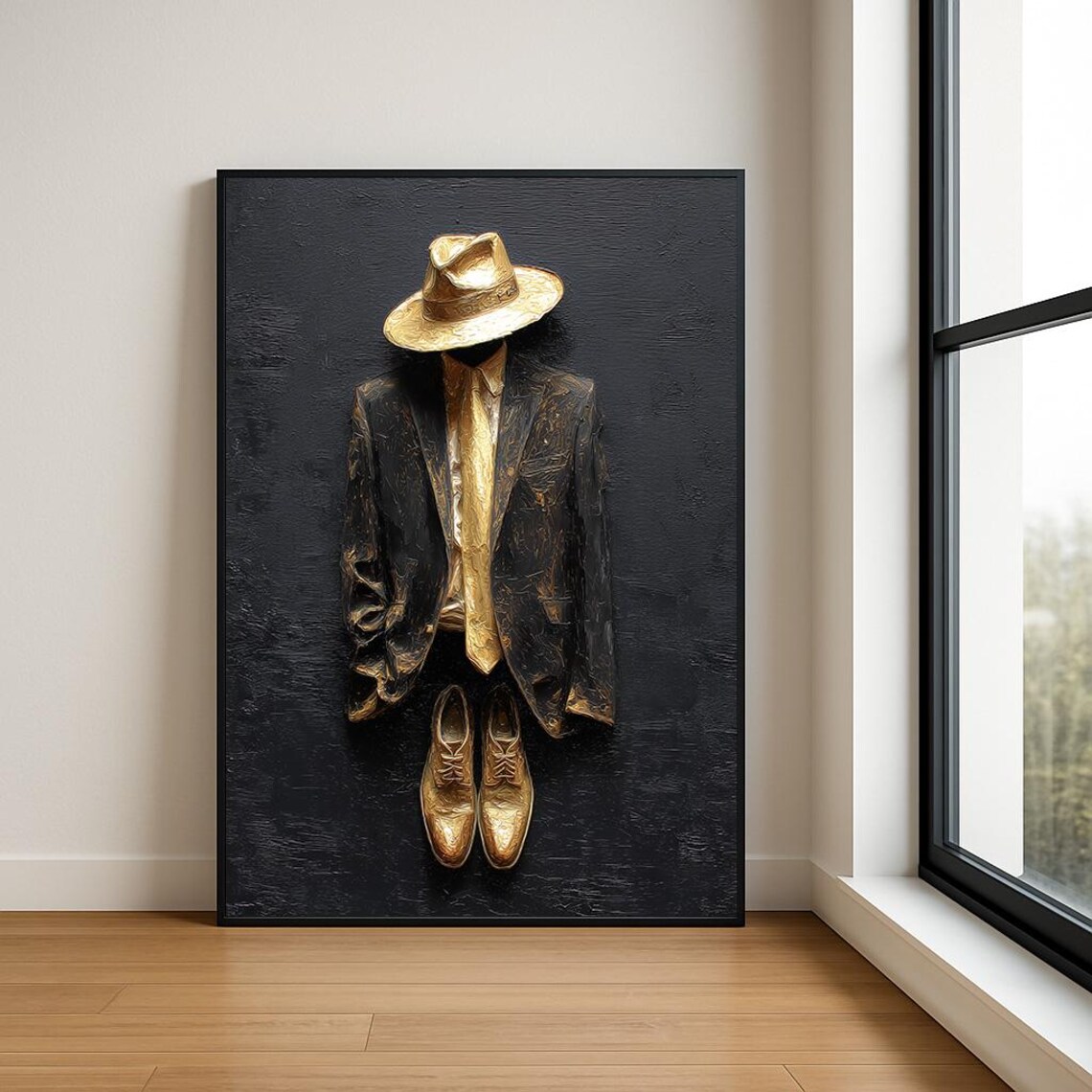 Modern Gentleman Abstract Oil Painting Suit Hat Wall Art Luxury Decor Print