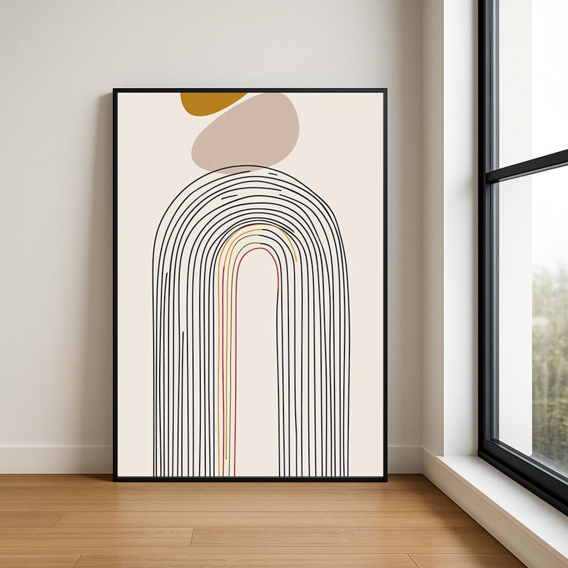 Japandi Arch Line Art Mustard Sun Minimalist Abstract Shapes Poster