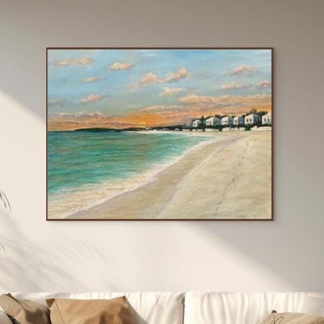 Seaside Beach Sunset White Houses Turquoise Water Shoreline Poster - Image 4