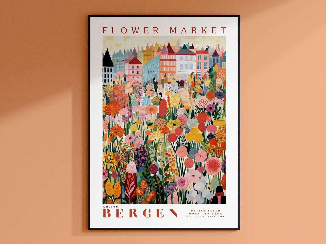 Bergen Flower Market Print, Norway Travel Art