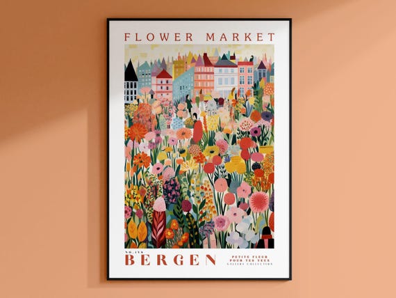 Bergen Flower Market Print, Norway Travel Art