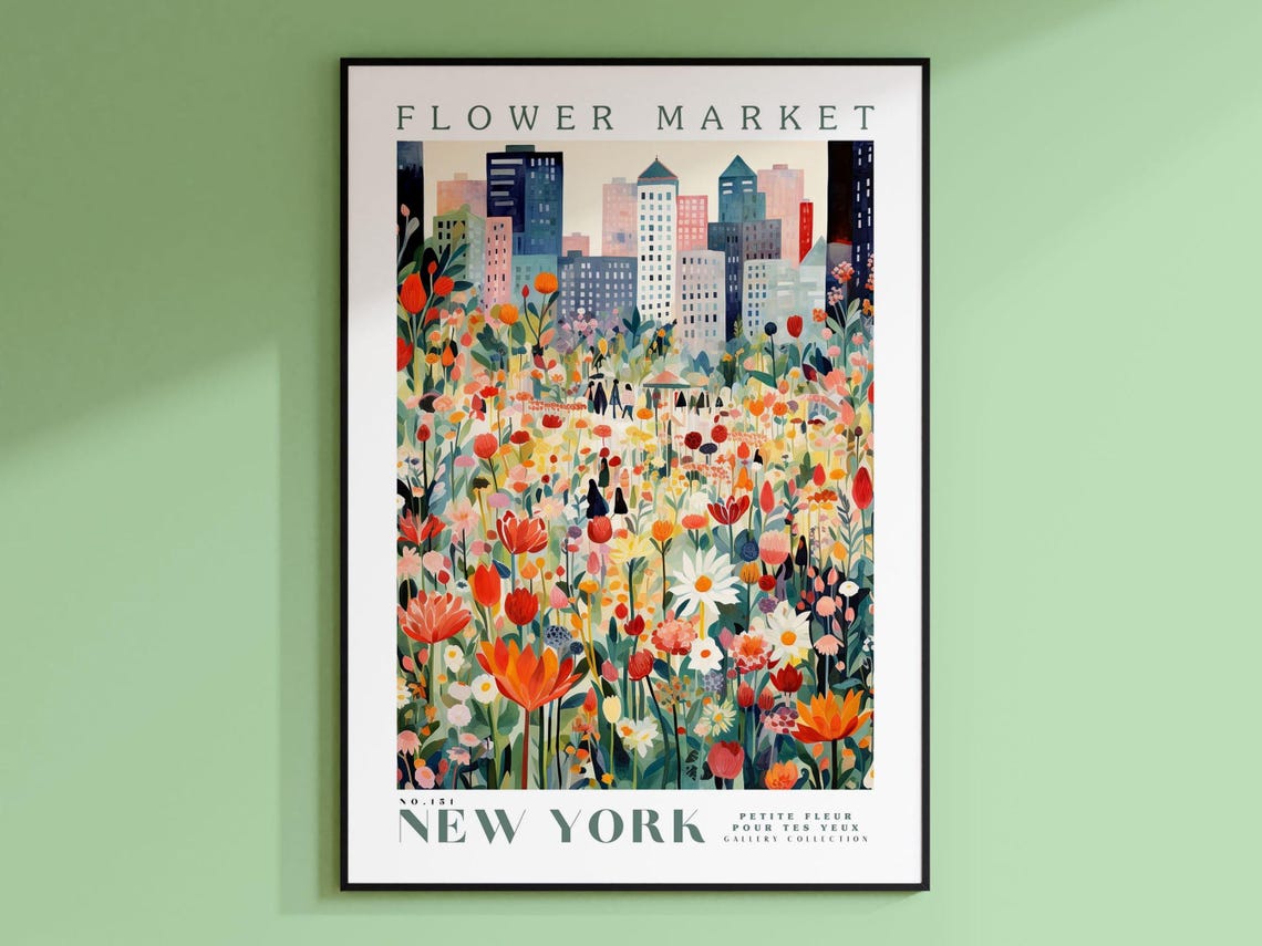 Flower Market, New York Travel Poster