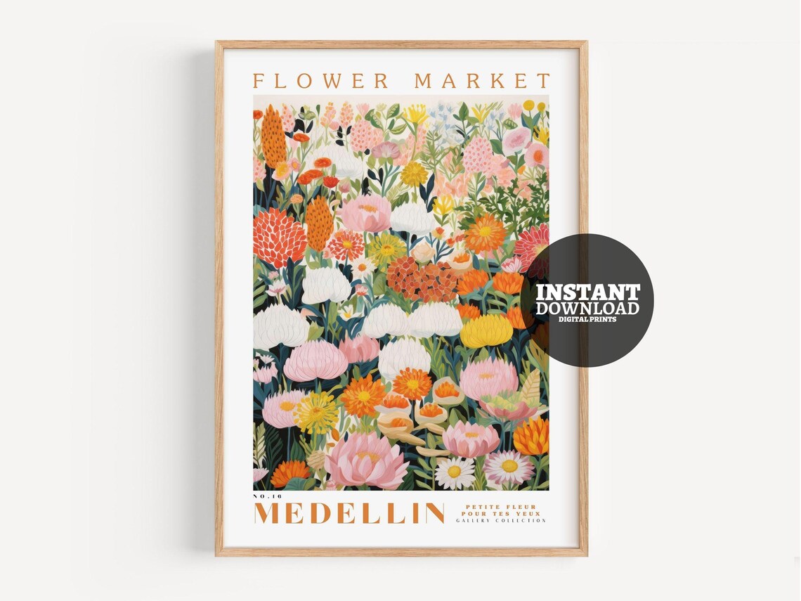 Flower Market Floral Poster, Botanical Print
