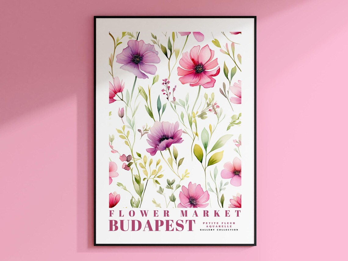 Budapest Flower Market Poster, Retro Floral Illustration
