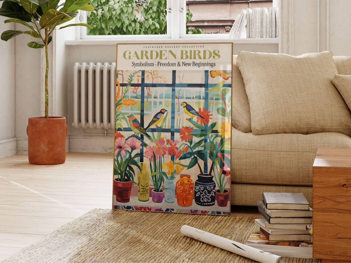 Bird Wall Art Retro Poster, Botanical Floral Illustration - Image 2