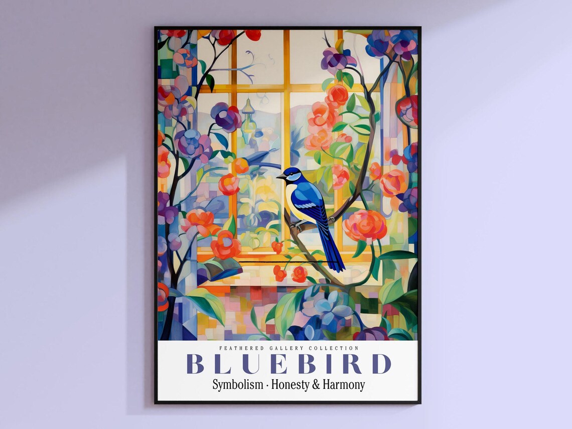 Bluebird Painting, Colorful Birds Wall Art Print