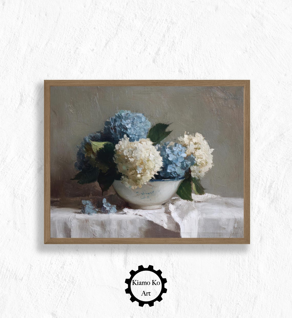 Blue Hydrangeas In A White Bowl Classic Still Life Floral Poster