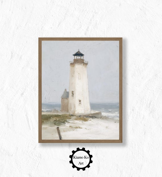 Coastal Wall Decor Seaside Home Harbor Landscape Nautical Art Vintage Lighthouse Print