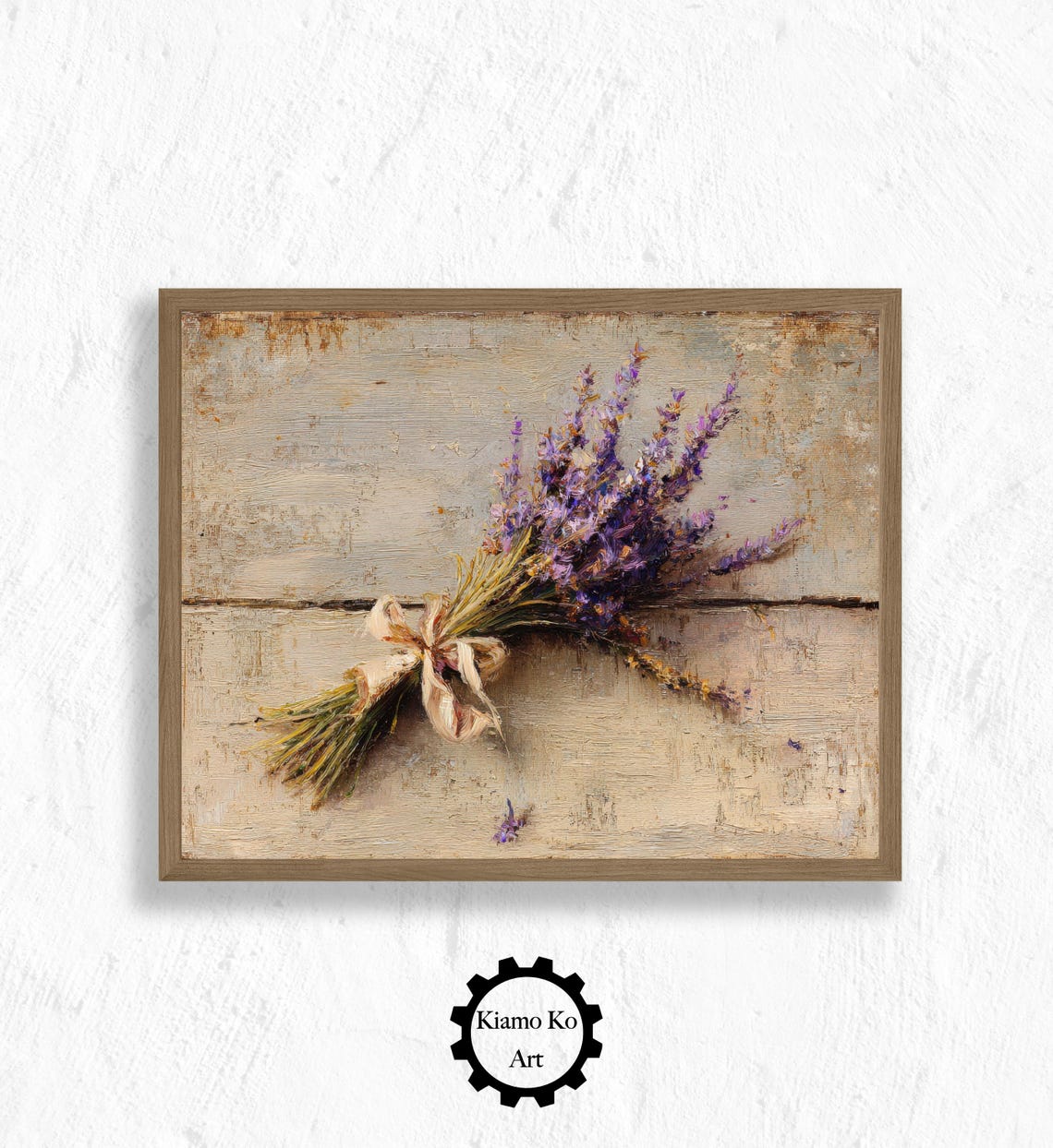 Vintage Lavender Bouquet Rustic Floral Still Life Oil Painting Poster