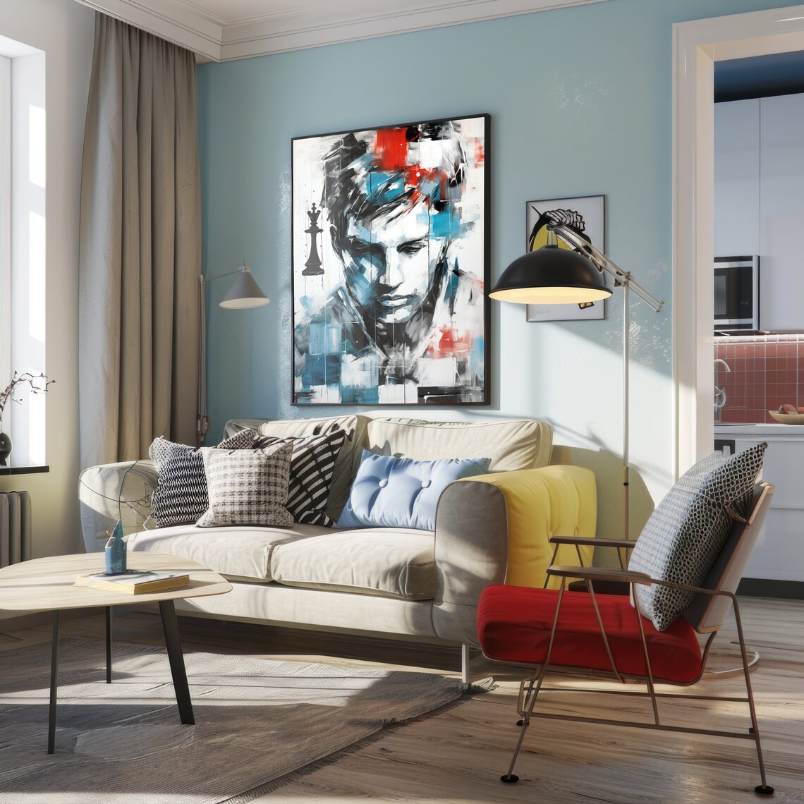 Chess Grandmaster Abstract Portrait Blue Brushstroke Art Poster - Image 4