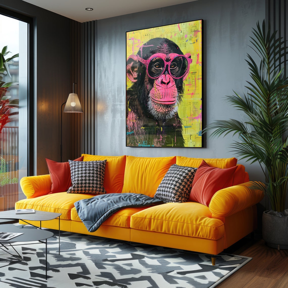 Chimpanzee Pink Glasses Pop Art Bold Fun Animal Portrait Poster - Image 4