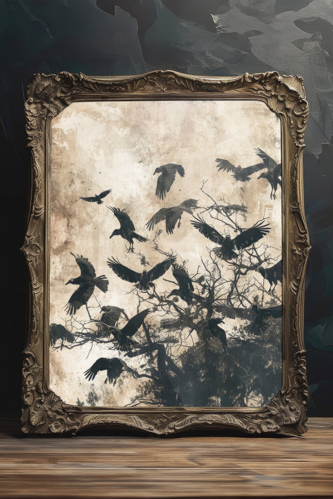Murder Of Crows Grunge Painting Print Dark Bird Wall Decor Art - Image 3