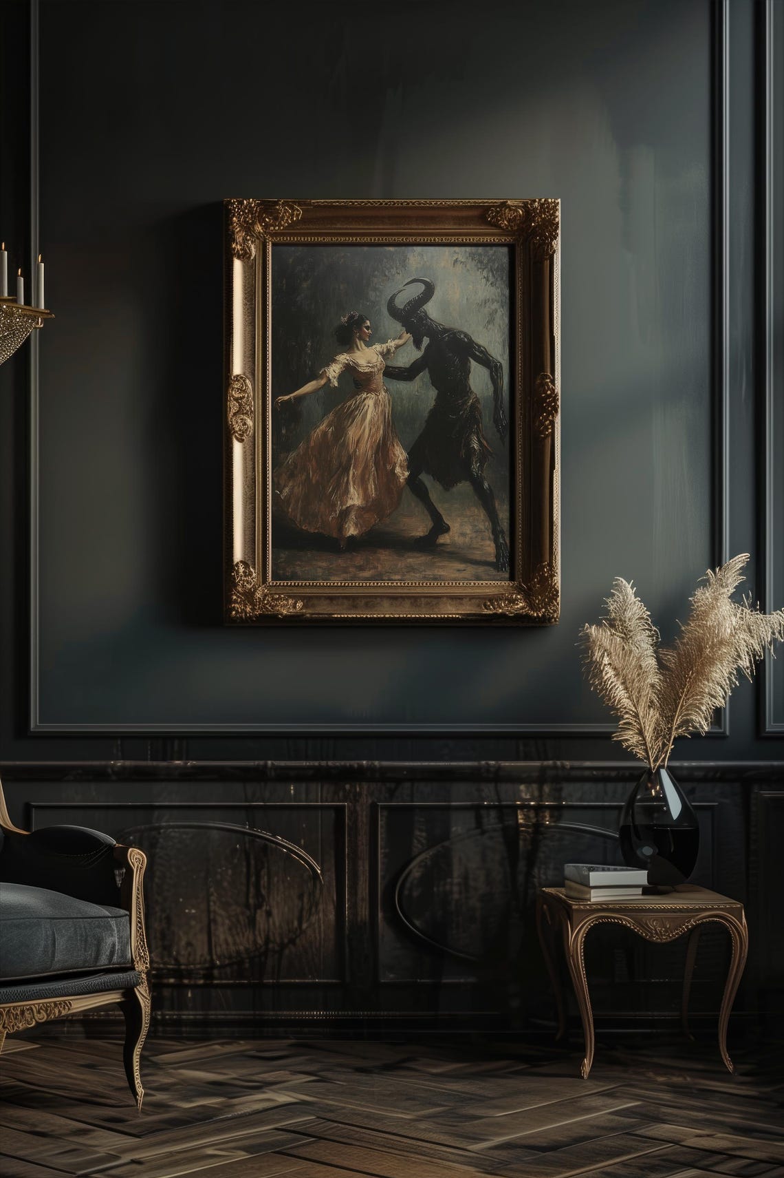 Devils Dance Dark Academia Horned Demon Gothic Oil Painting Poster - Image 3