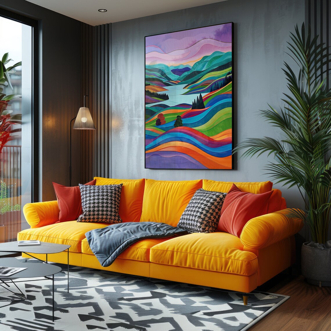 Rainbow Hills Lake Sunset Modern Art Deco Landscape Art Poster - Image 4