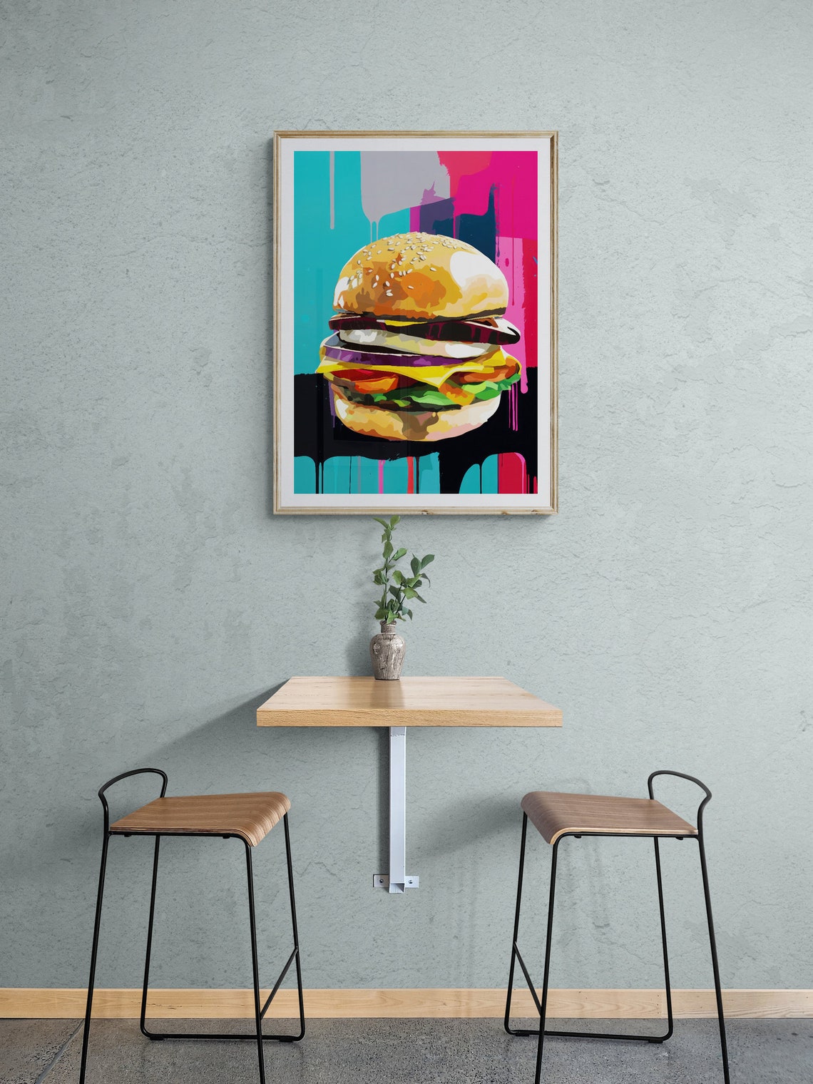 Juicy Burger Graffiti Style Pop Art Black Pink Drip Kitchen Poster - Image 2