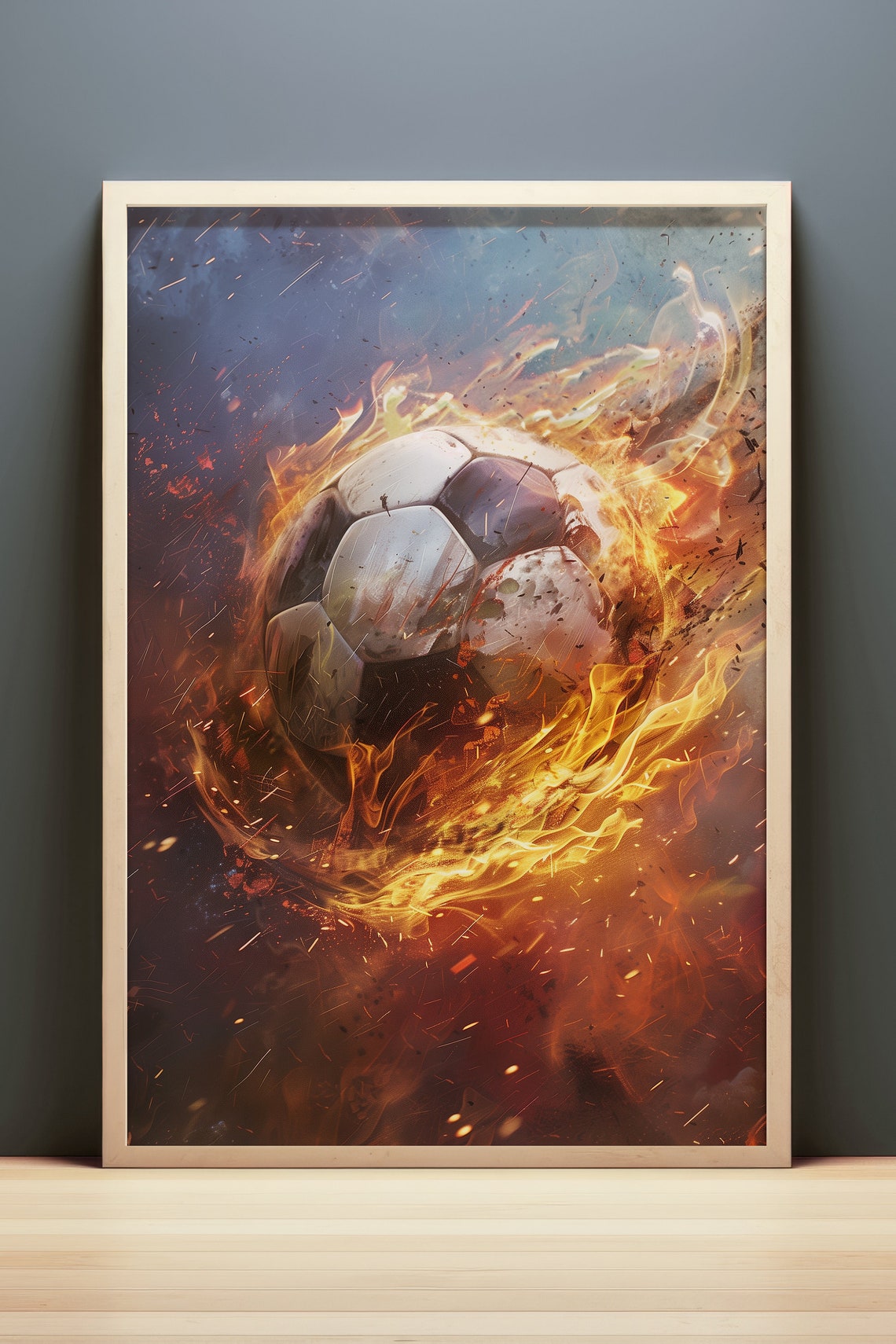 Burning Soccer Ball Poster Wall Art Instant Football Club Wall Decor Sports Themed Teen Room Decor Art Print - Image 2