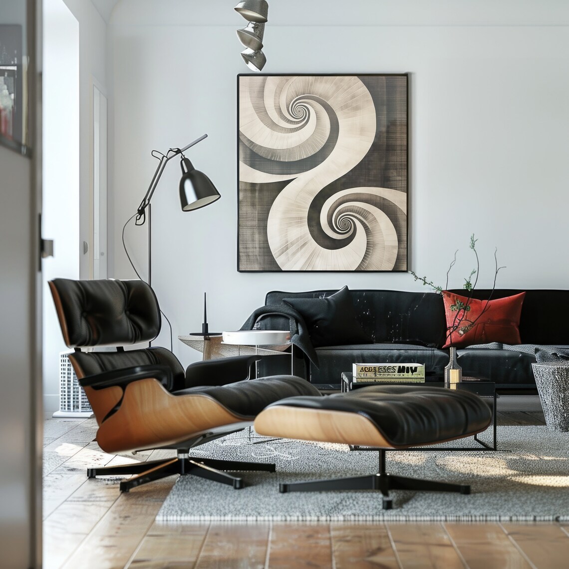 Monochrome Spiral Staircase Abstract Art Geometric Wall Poster - Image 2