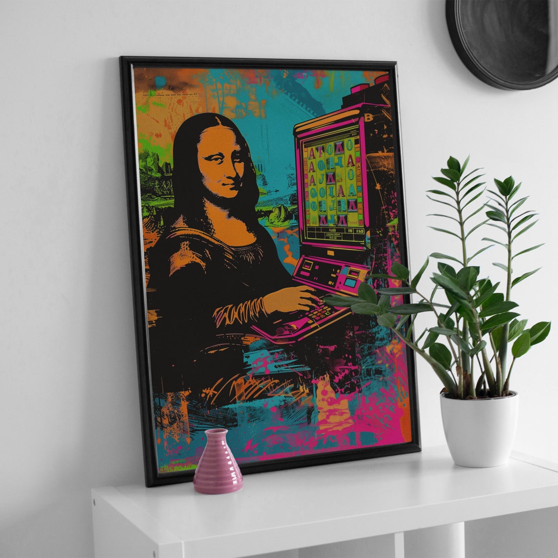 Mona Lisa Satire Slot Machine Neon Casino Vegas Pop Art Poster - Image 3