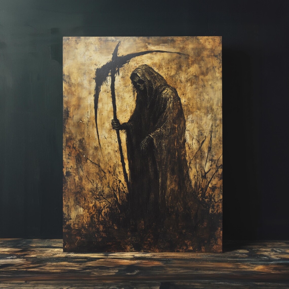 Grim Reaper Holding Tall Scythe Dark Gothic Oil Painting Poster - Image 4