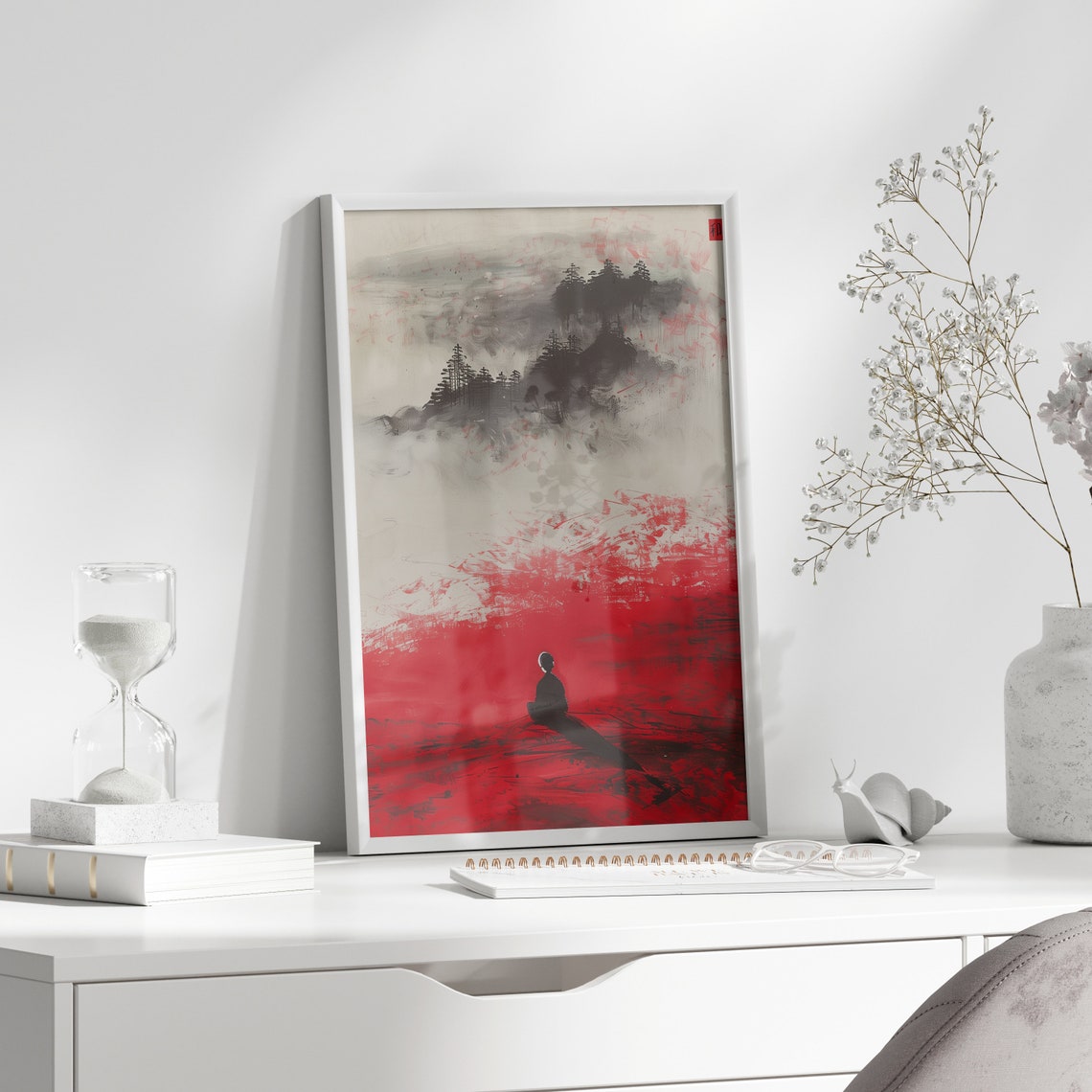 Red And Black Minimalist Figure Abstract Japanese Art Poster - Image 2