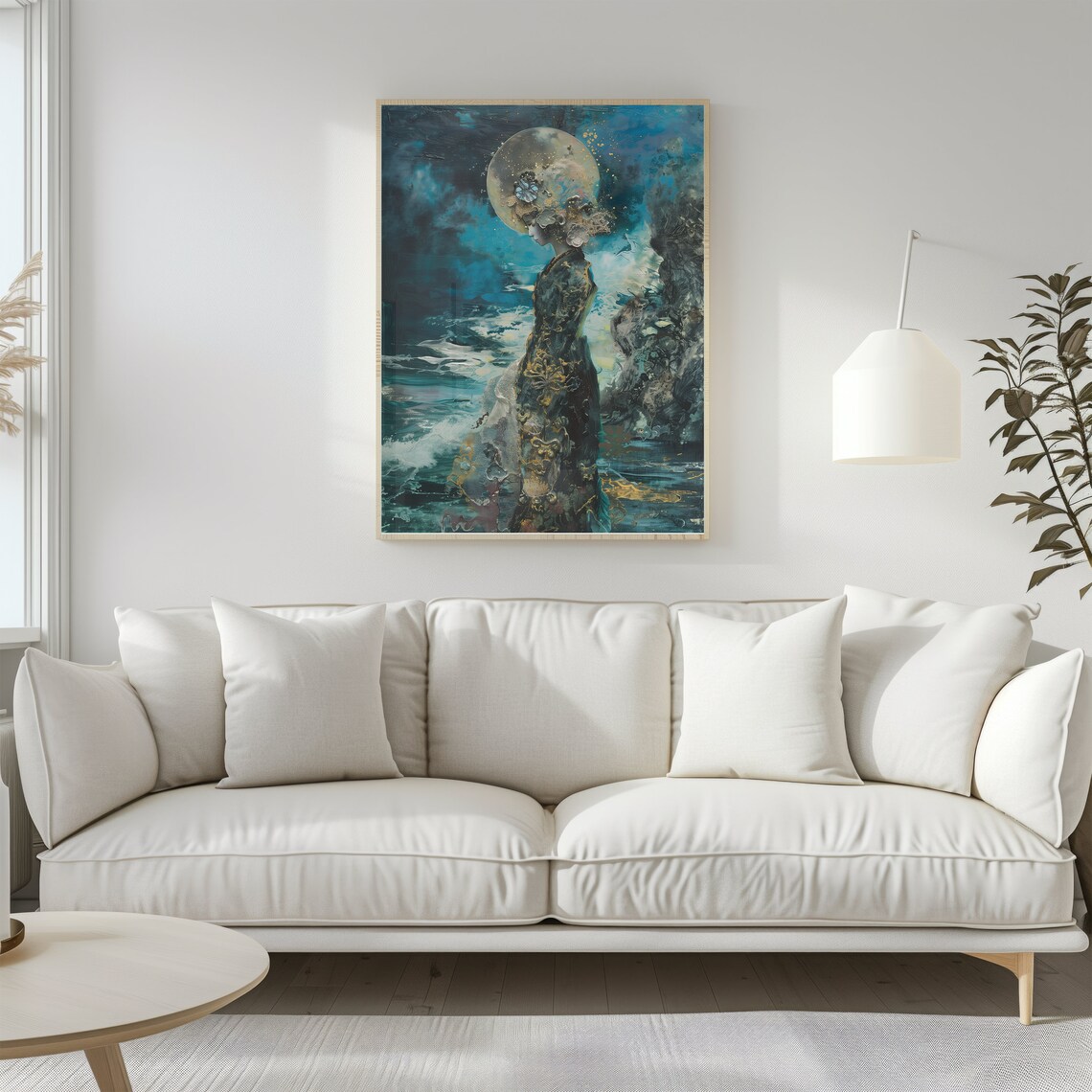 Moon Halo Woman In The Sea Abstract Japanese Fantasy Art Poster - Image 3