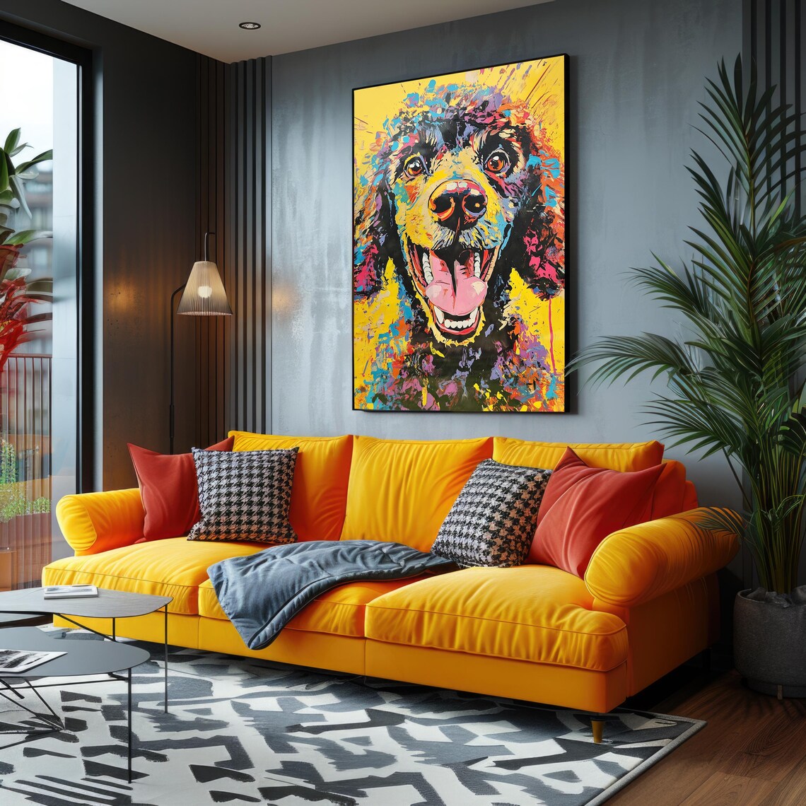 Happy Poodle Tongue Out Yellow Background Pop Art Dog Portrait Poster - Image 2
