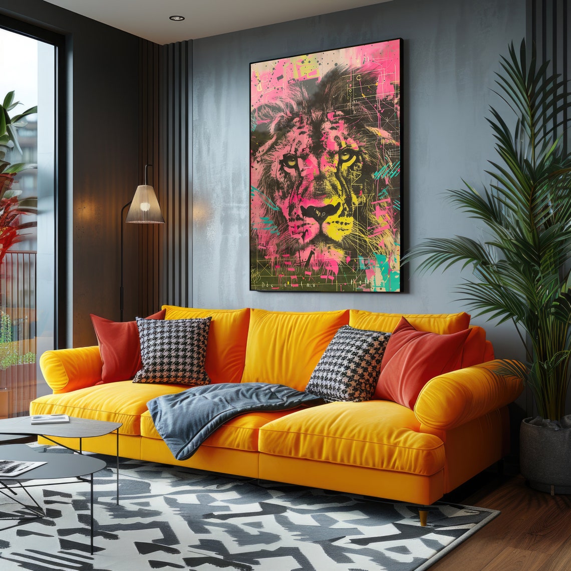 Vibrant Lion Portrait Neon Pink Pop Art Bold Jungle King Poster - Image 2