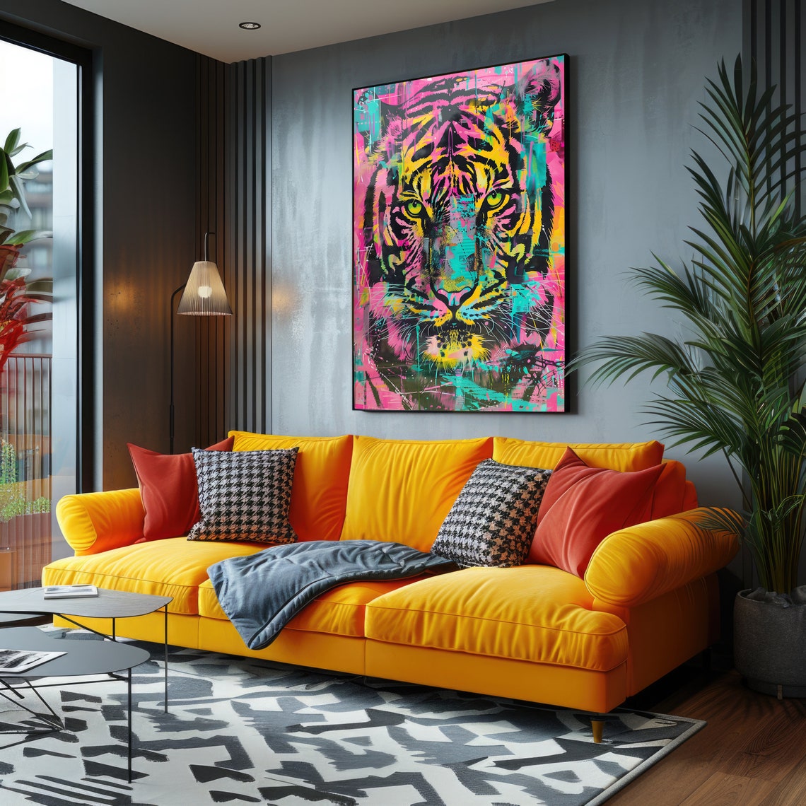 Neon Tiger Face Colorful Vibrant Pop Art Wild Cat Jungle Poster - Image 4