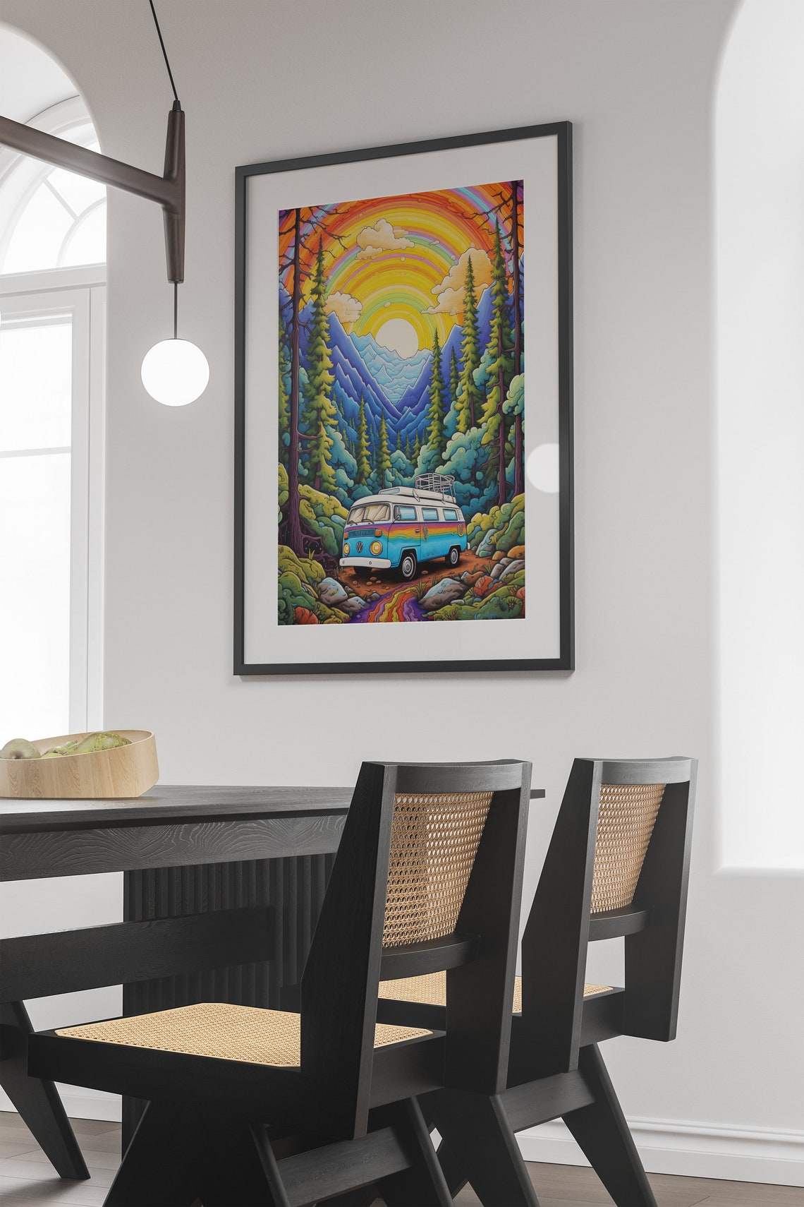 Hippie VW Camper Van Mountain Rainbow Sunset Adventure Poster - Image 2