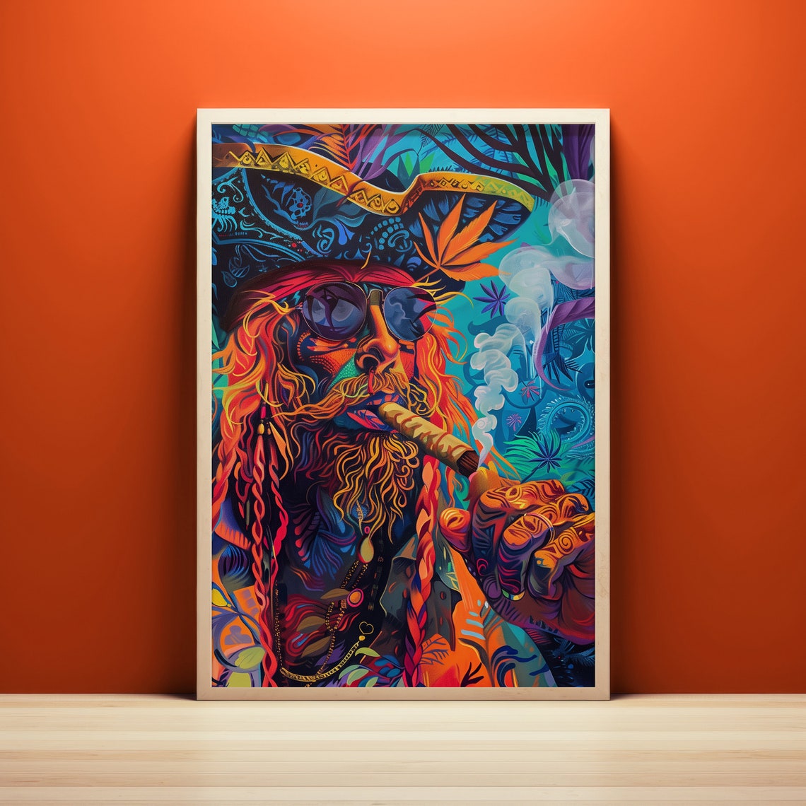 Colorful Caribbean Pirate Portrait Cigar Psychedelic Pop Art Print - Image 3