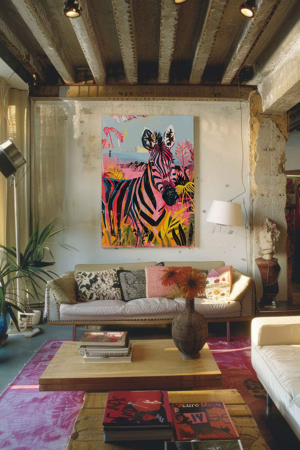 Maximalist Zebra Poster Print Wall Art Trendy Hot Pink Wall Decor Abstract Pop Art Painting Safari Art Print - Image 2