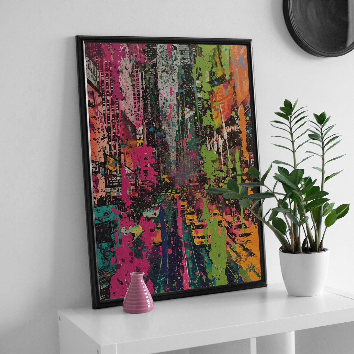 Abstract Pop Art New York City Yellow Taxi Neon Street Scene Poster - Image 3
