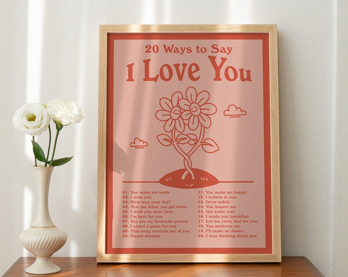 20 Ways To Say I Love You Red Floral Affirmations Wall Poster - Image 2