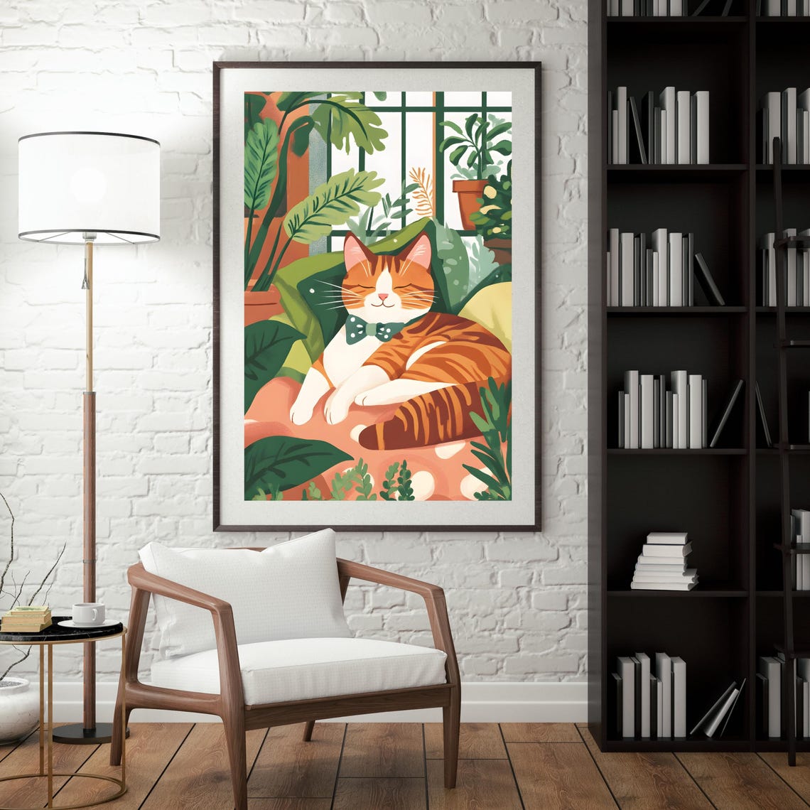 Ginger Tabby Cat Napping In A Bow Tie Among Lush Houseplants Poster - Image 4