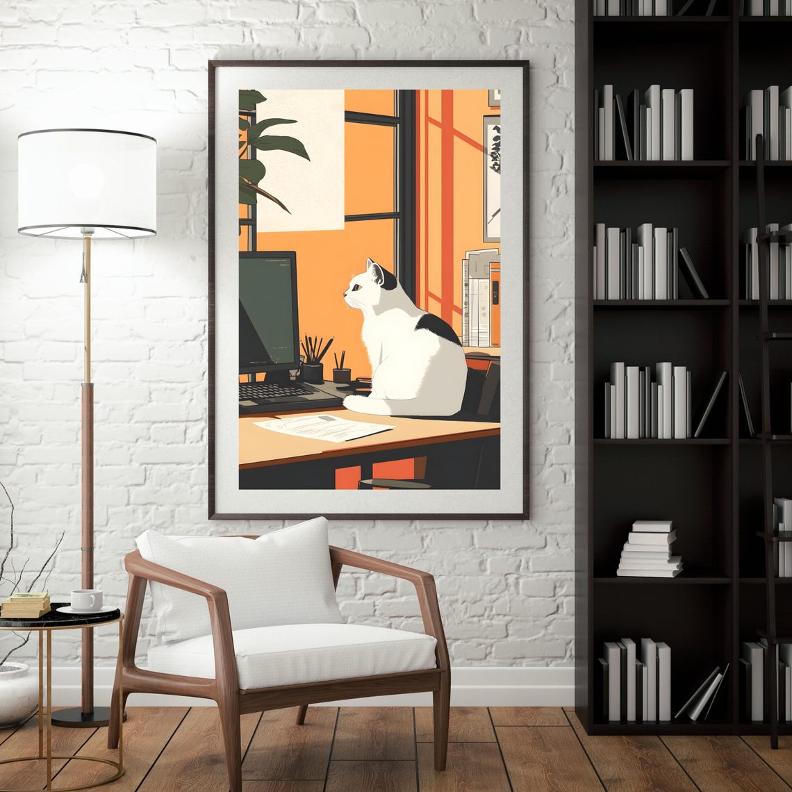 Cat Working at Desk Office Cozy Workspace Animal Nursery Art Poster - Image 4