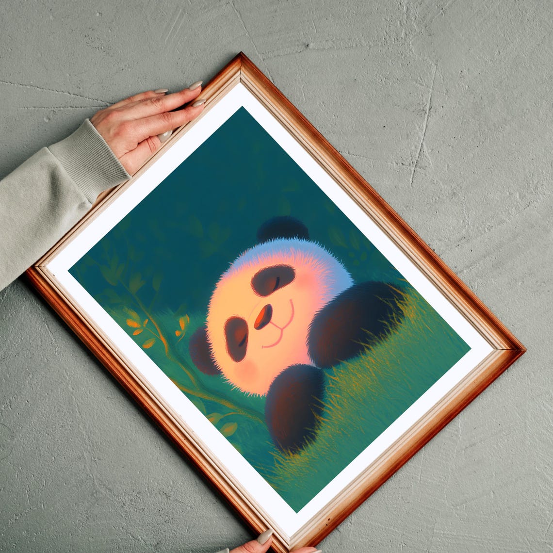 Sleeping Baby Panda Resting In Grass Night Forest Nursery Poster - Image 2