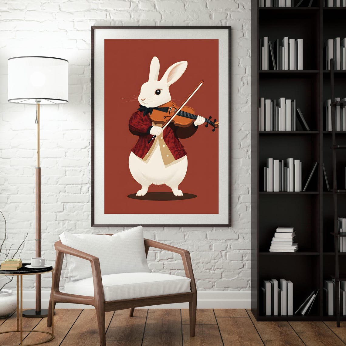 Elegant White Rabbit Playing a Violin in a Red Jacket Poster - Image 8