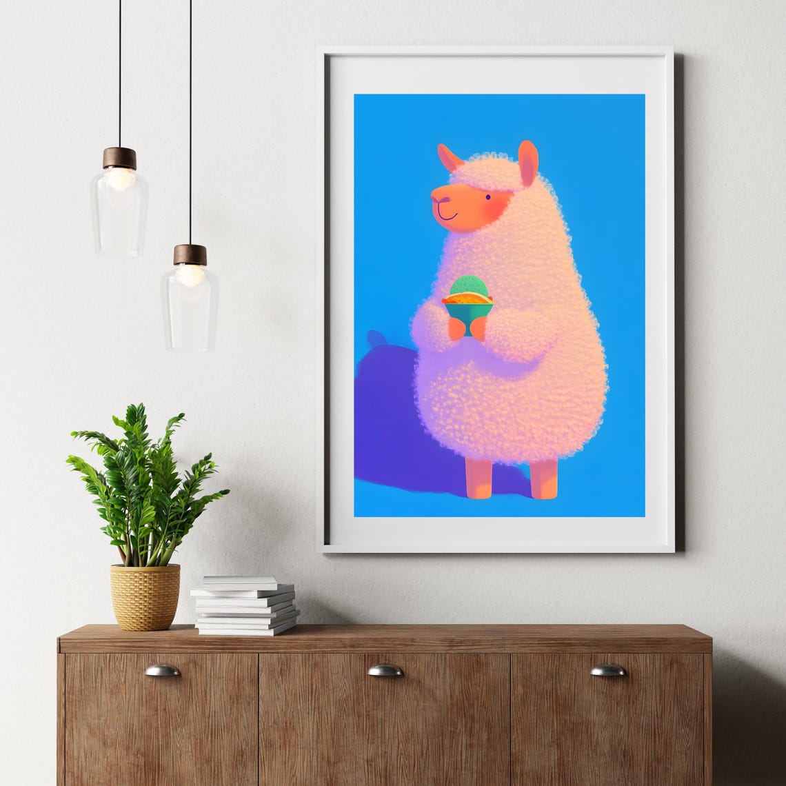 Fluffy Pastel Llama Holding Colorful Ice Cream Sundae Cup Poster - Image 2