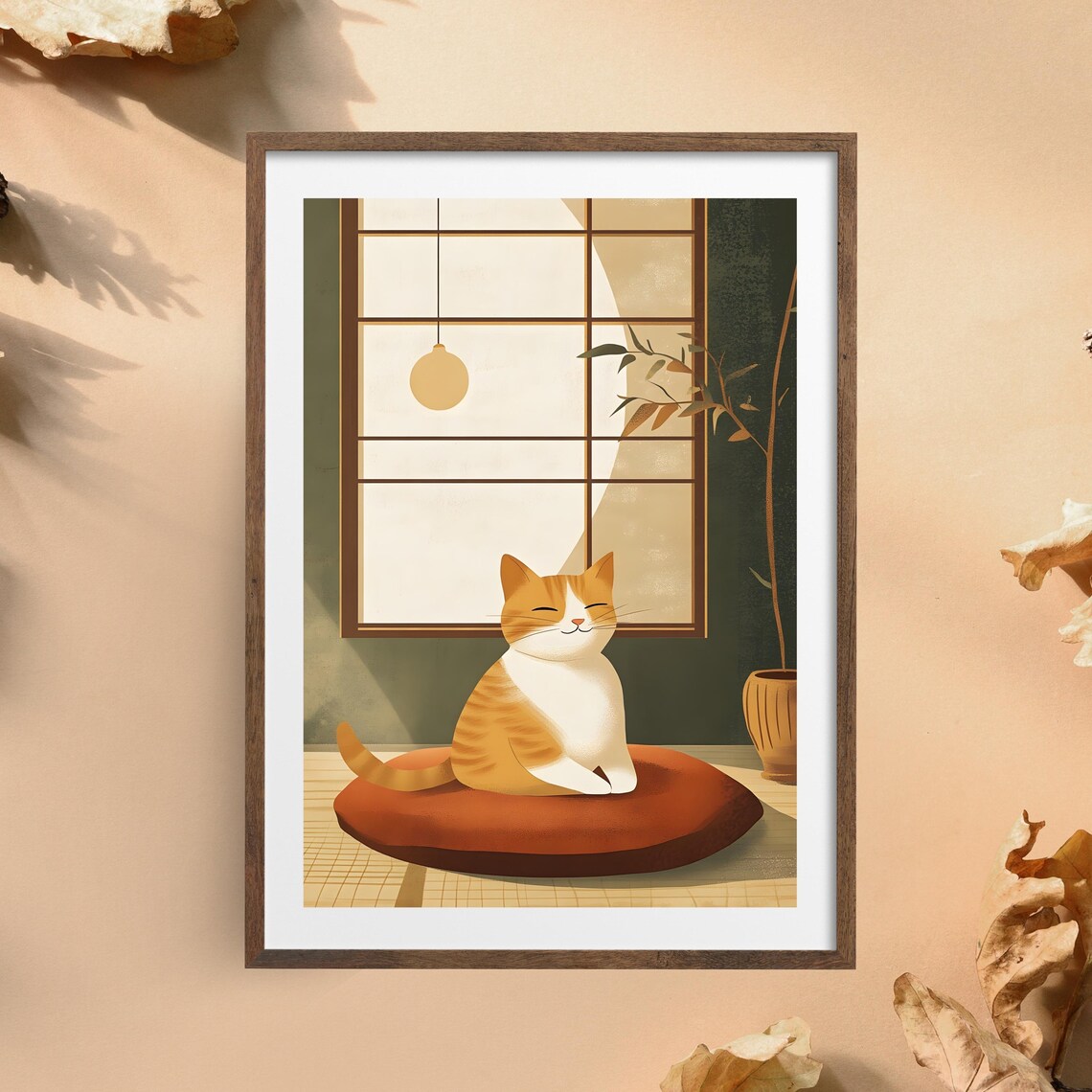 Peaceful Orange Cat Meditating on a Red Cushion Beneath the Moon Poster - Image 5
