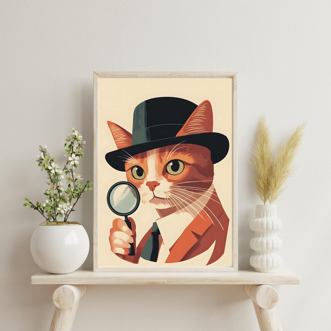 Detective Cat With Magnifying Glass Wearing Fedora Hat Poster - Image 4