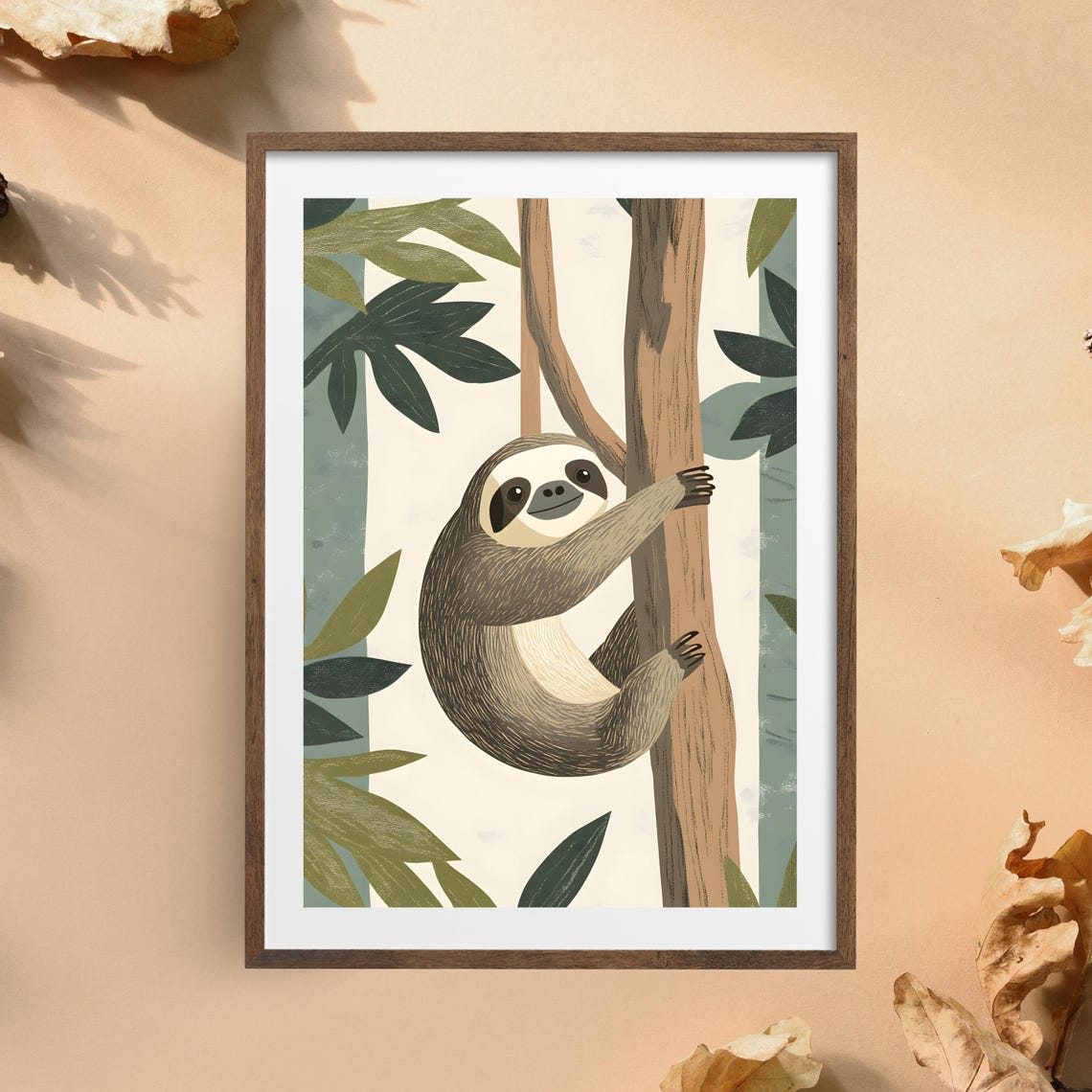 Cute Sloth Climbing a Tree Branch in a Tropical Jungle Poster - Image 4