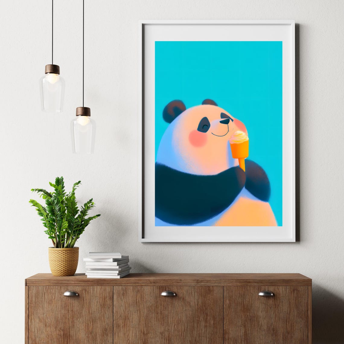 Cute Blushing Pink Panda Enjoying Soft Serve Ice Cream Cone Poster - Image 2