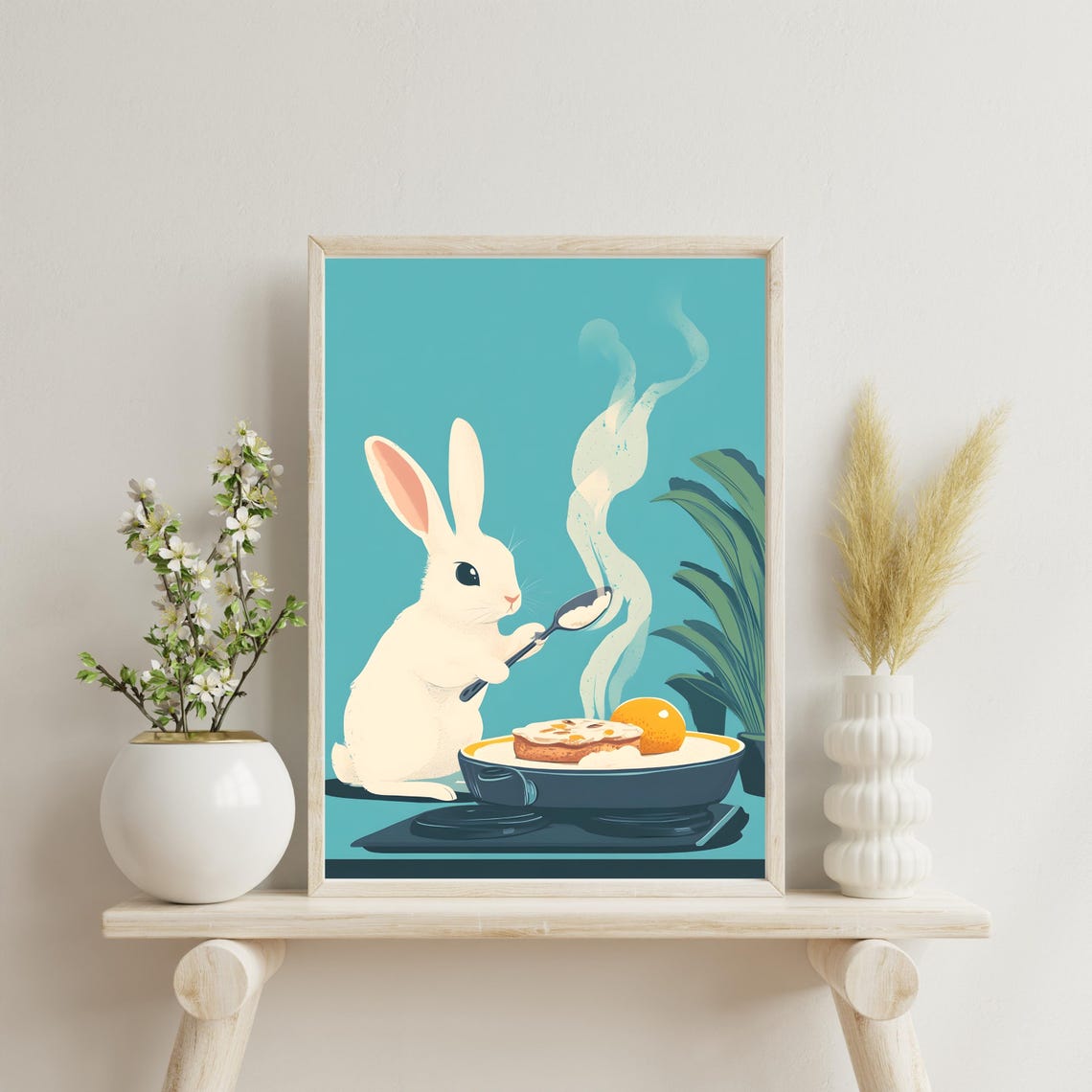 Bunny Cooking Fried Egg Breakfast Cute Rabbit Kitchen Art Poster - Image 4