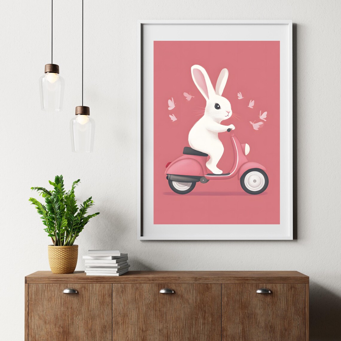 Bunny Riding Pink Scooter Cute Rabbit Animal Nursery Art Poster - Image 8